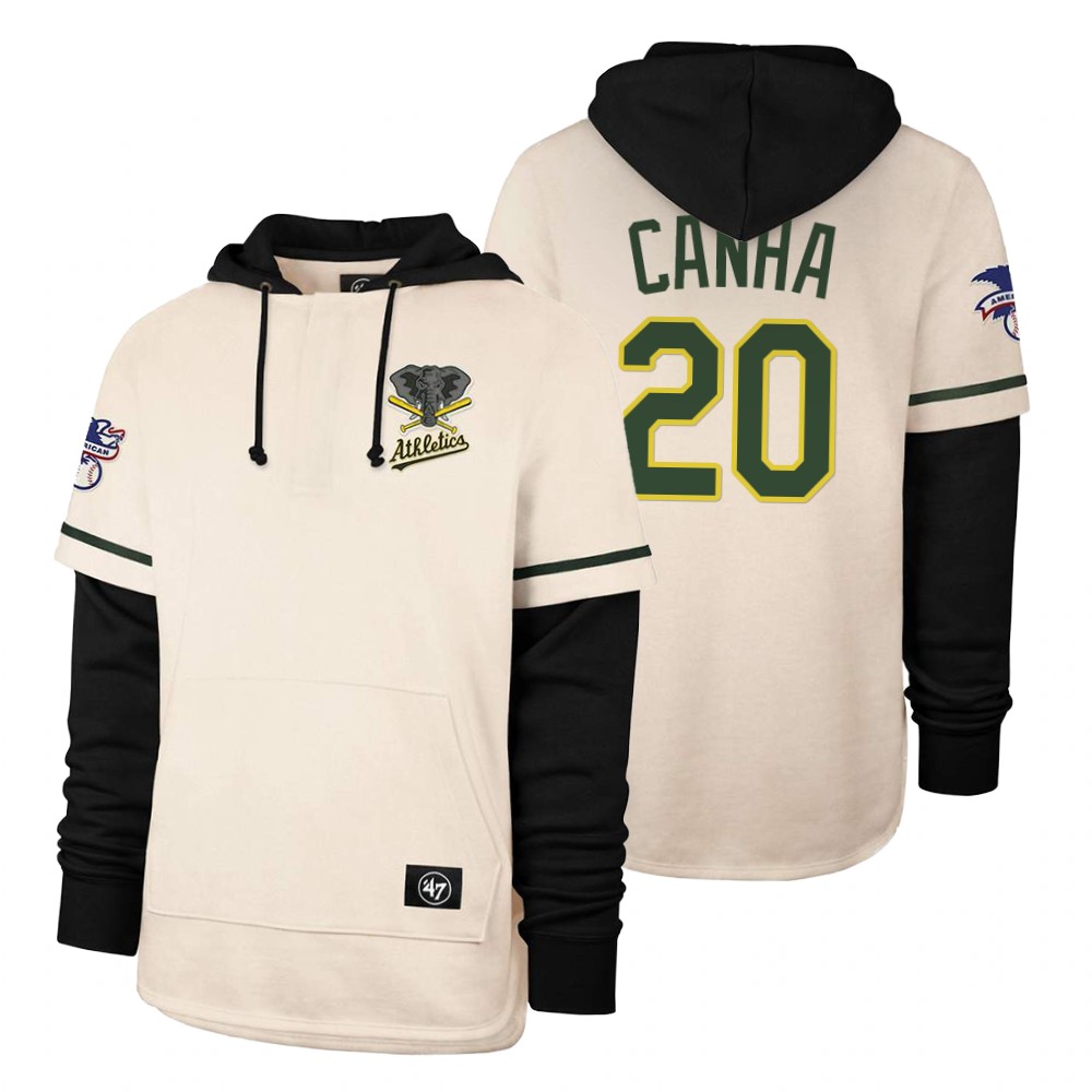 Men Oakland Athletics #20 Canha Cream 2021 Pullover Hoodie MLB Jersey->oakland athletics->MLB Jersey